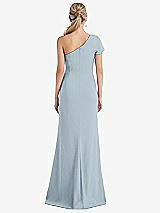 Rear View Thumbnail - Mist One-Shoulder Cap Sleeve Trumpet Gown with Front Slit
