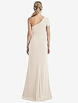 Rear View Thumbnail - Oat One-Shoulder Cap Sleeve Trumpet Gown with Front Slit