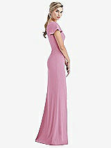 Side View Thumbnail - Powder Pink One-Shoulder Cap Sleeve Trumpet Gown with Front Slit