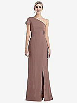 Front View Thumbnail - Sienna One-Shoulder Cap Sleeve Trumpet Gown with Front Slit