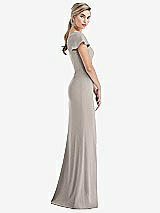 Side View Thumbnail - Taupe One-Shoulder Cap Sleeve Trumpet Gown with Front Slit