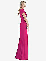 Side View Thumbnail - Think Pink One-Shoulder Cap Sleeve Trumpet Gown with Front Slit