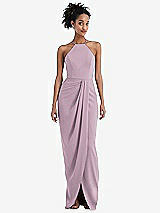 Front View Thumbnail - Suede Rose Halter Draped Tulip Skirt Maxi Dress