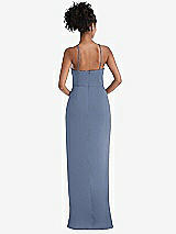 Rear View Thumbnail - Larkspur Blue Halter Draped Tulip Skirt Maxi Dress