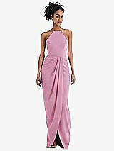 Front View Thumbnail - Powder Pink Halter Draped Tulip Skirt Maxi Dress