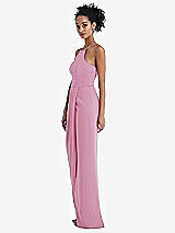 Side View Thumbnail - Powder Pink Halter Draped Tulip Skirt Maxi Dress