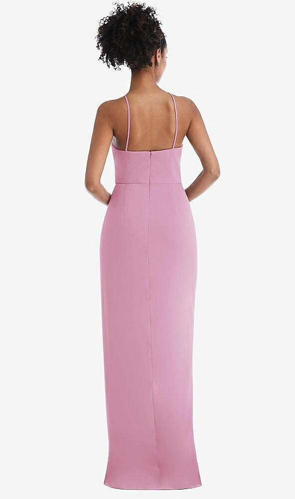 Back View - Powder Pink Halter Draped Tulip Skirt Maxi Dress