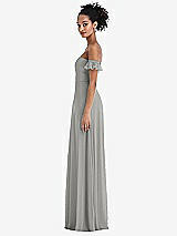 Side View Thumbnail - Chelsea Gray Off-the-Shoulder Ruffle Cuff Sleeve Chiffon Maxi Dress