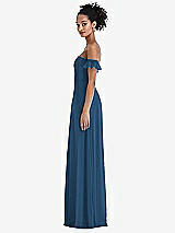 Side View Thumbnail - Dusk Blue Off-the-Shoulder Ruffle Cuff Sleeve Chiffon Maxi Dress
