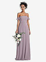 Alt View 1 Thumbnail - Lilac Dusk Off-the-Shoulder Ruffle Cuff Sleeve Chiffon Maxi Dress