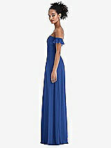 Side View Thumbnail - Classic Blue Off-the-Shoulder Ruffle Cuff Sleeve Chiffon Maxi Dress