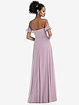 Rear View Thumbnail - Suede Rose Off-the-Shoulder Ruffle Cuff Sleeve Chiffon Maxi Dress
