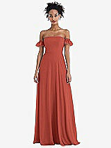 Front View Thumbnail - Amber Sunset Off-the-Shoulder Ruffle Cuff Sleeve Chiffon Maxi Dress