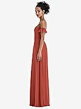 Side View Thumbnail - Amber Sunset Off-the-Shoulder Ruffle Cuff Sleeve Chiffon Maxi Dress
