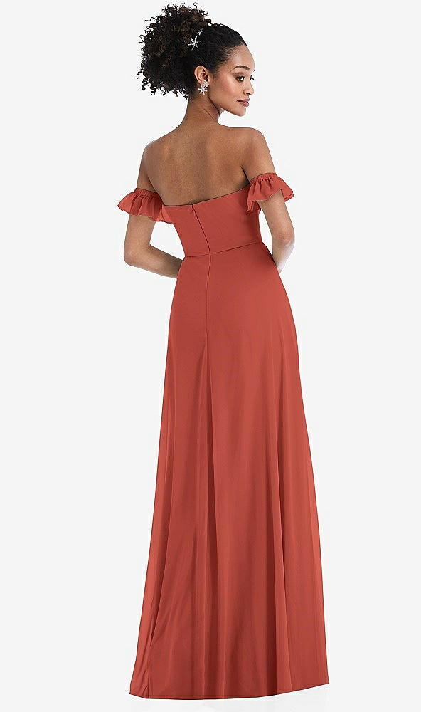 Back View - Amber Sunset Off-the-Shoulder Ruffle Cuff Sleeve Chiffon Maxi Dress