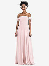 Front View Thumbnail - Ballet Pink Off-the-Shoulder Ruffle Cuff Sleeve Chiffon Maxi Dress