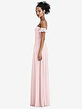 Side View Thumbnail - Ballet Pink Off-the-Shoulder Ruffle Cuff Sleeve Chiffon Maxi Dress