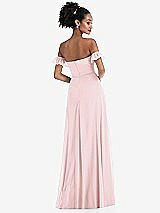Rear View Thumbnail - Ballet Pink Off-the-Shoulder Ruffle Cuff Sleeve Chiffon Maxi Dress