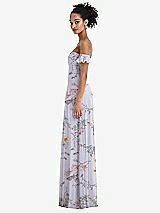 Side View Thumbnail - Butterfly Botanica Silver Dove Off-the-Shoulder Ruffle Cuff Sleeve Chiffon Maxi Dress