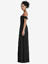 Side View Thumbnail - Black Off-the-Shoulder Ruffle Cuff Sleeve Chiffon Maxi Dress