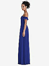 Side View Thumbnail - Cobalt Blue Off-the-Shoulder Ruffle Cuff Sleeve Chiffon Maxi Dress