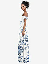 Side View Thumbnail - Cottage Rose Dusk Blue Off-the-Shoulder Ruffle Cuff Sleeve Chiffon Maxi Dress