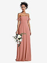 Alt View 1 Thumbnail - Desert Rose Off-the-Shoulder Ruffle Cuff Sleeve Chiffon Maxi Dress