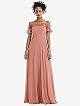 Front View Thumbnail - Desert Rose Off-the-Shoulder Ruffle Cuff Sleeve Chiffon Maxi Dress