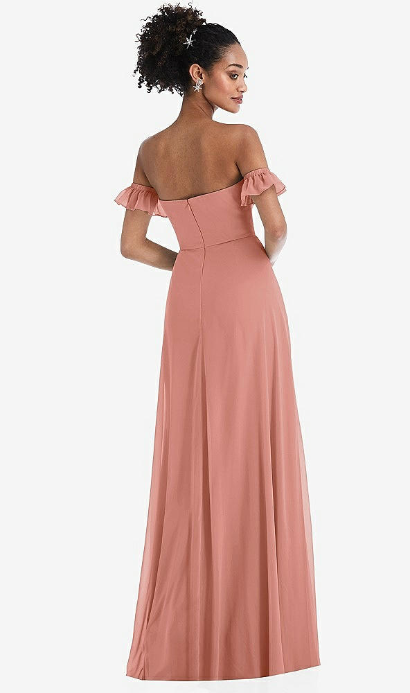 Back View - Desert Rose Off-the-Shoulder Ruffle Cuff Sleeve Chiffon Maxi Dress