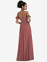 Rear View Thumbnail - English Rose Off-the-Shoulder Ruffle Cuff Sleeve Chiffon Maxi Dress