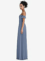 Side View Thumbnail - Larkspur Blue Off-the-Shoulder Ruffle Cuff Sleeve Chiffon Maxi Dress