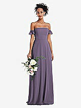 Alt View 1 Thumbnail - Lavender Off-the-Shoulder Ruffle Cuff Sleeve Chiffon Maxi Dress