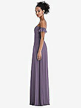 Side View Thumbnail - Lavender Off-the-Shoulder Ruffle Cuff Sleeve Chiffon Maxi Dress