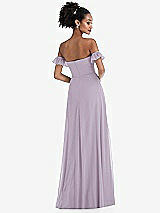 Rear View Thumbnail - Lilac Haze Off-the-Shoulder Ruffle Cuff Sleeve Chiffon Maxi Dress