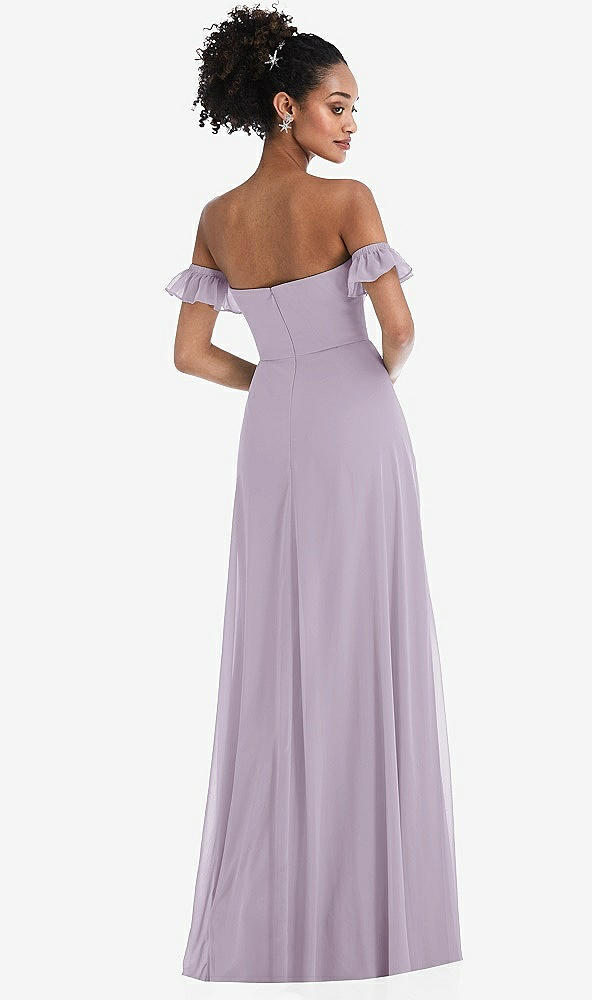 Back View - Lilac Haze Off-the-Shoulder Ruffle Cuff Sleeve Chiffon Maxi Dress
