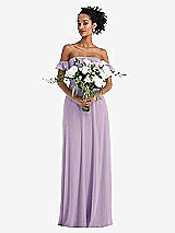 Alt View 2 Thumbnail - Pale Purple Off-the-Shoulder Ruffle Cuff Sleeve Chiffon Maxi Dress