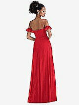 Rear View Thumbnail - Parisian Red Off-the-Shoulder Ruffle Cuff Sleeve Chiffon Maxi Dress