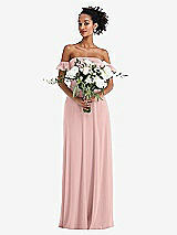 Alt View 2 Thumbnail - Rose - PANTONE Rose Quartz Off-the-Shoulder Ruffle Cuff Sleeve Chiffon Maxi Dress
