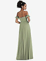 Rear View Thumbnail - Sage Off-the-Shoulder Ruffle Cuff Sleeve Chiffon Maxi Dress