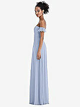 Side View Thumbnail - Sky Blue Off-the-Shoulder Ruffle Cuff Sleeve Chiffon Maxi Dress