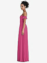 Side View Thumbnail - Tea Rose Off-the-Shoulder Ruffle Cuff Sleeve Chiffon Maxi Dress