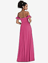Rear View Thumbnail - Tea Rose Off-the-Shoulder Ruffle Cuff Sleeve Chiffon Maxi Dress