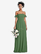 Alt View 1 Thumbnail - Vineyard Green Off-the-Shoulder Ruffle Cuff Sleeve Chiffon Maxi Dress