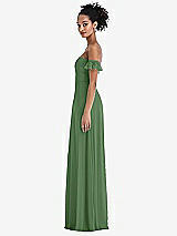Side View Thumbnail - Vineyard Green Off-the-Shoulder Ruffle Cuff Sleeve Chiffon Maxi Dress