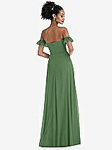 Rear View Thumbnail - Vineyard Green Off-the-Shoulder Ruffle Cuff Sleeve Chiffon Maxi Dress