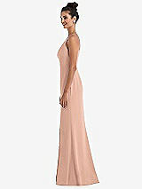 Side View Thumbnail - Pale Peach Open-Back High-Neck Halter Trumpet Gown