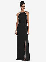 Front View Thumbnail - Black Open-Back High-Neck Halter Trumpet Gown