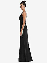 Side View Thumbnail - Black Open-Back High-Neck Halter Trumpet Gown