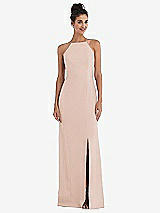 Front View Thumbnail - Cameo Open-Back High-Neck Halter Trumpet Gown