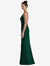 Side View Thumbnail - Hunter Green Open-Back High-Neck Halter Trumpet Gown